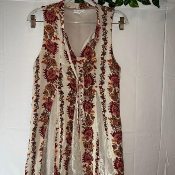 Coco + Jaimeson HIGH NECK DRESS ALMOND WITH FLORAL PRINT SZ L - Picture 2 of 7